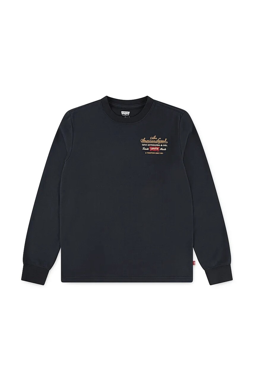 Detské tričko s dlhým rukávom Levi's LEGENDARY LS TEE čierna farba, s nášivkou, 8EN715