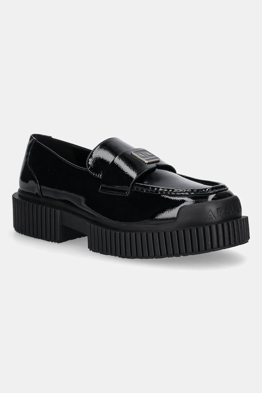 Mokasíny Armani Exchange čierna farba, na plochom podpätku, XW001672 AF17478 UC001