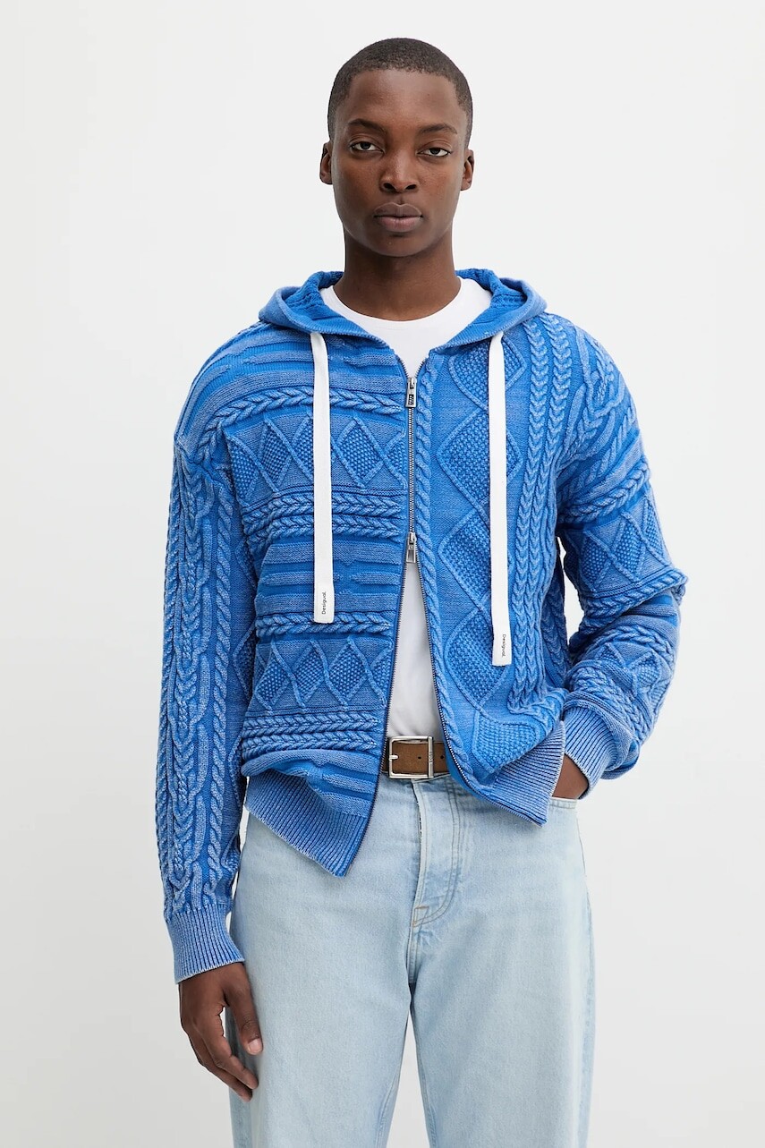 Bavlnený kardigán Desigual BLUEWASHED modrá farba, 25WMJF08