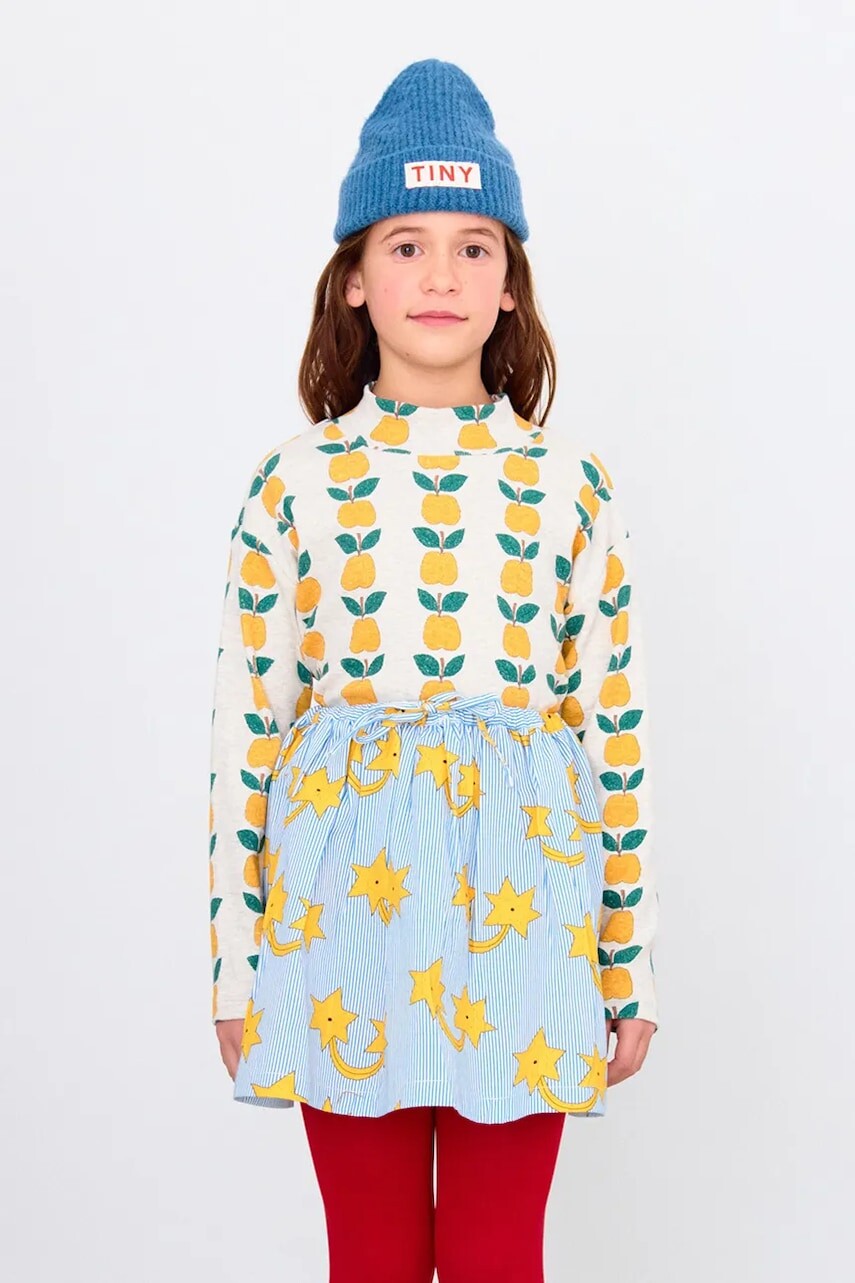 Detské tričko s dlhým rukávom Tinycottons APPLES RIB MOCKNECK béžová farba, vzorované, AW25-238
