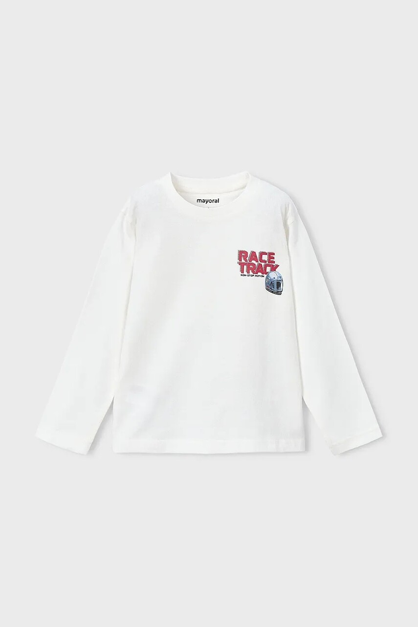 Detská bavlnená košeľa s dlhým rukávom Mayoral béžová farba, s potlačou, 4084