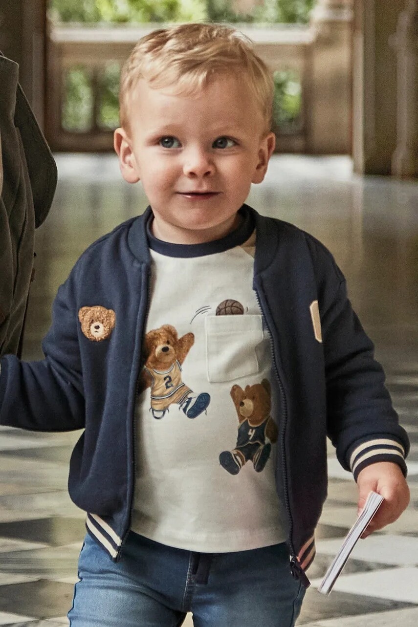 Detské bavlnené tričko s dlhým rukávom Mayoral béžová farba, s potlačou, 2059