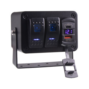 Multiprepínač 12V / 24V - 2x kolískový spínač / USB QC3.0 / USB-C PD / voltmeter