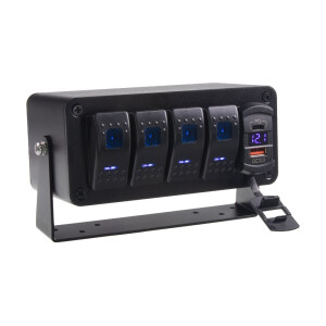 Multiprepínač 12V / 24V - 4x kolískový spínač / USB QC3.0 / USB-C PD / voltmeter