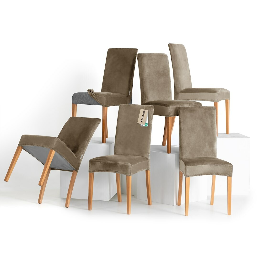 Restilo Napínací potah na židli Sento béžová, 48 x48 x 58 + 10 cm, sada 6 ks