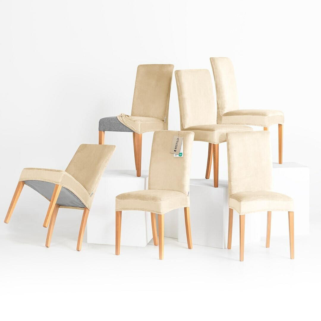 Restilo Napínací potah na židli Sento svetlobéžová, 48 x 48 x 58 + 10 cm, sada 6 ks