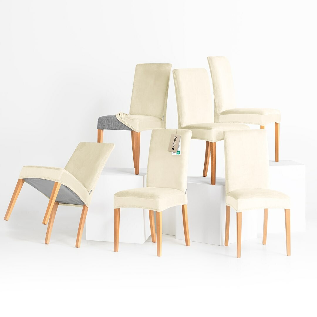 Restilo Napínací potah na židli Sento krémová, 48x 48 x 58 + 10 cm, sada 6 ks