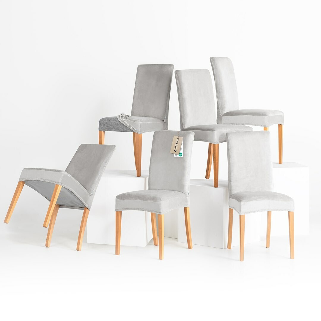 Restilo Napínací potah na židli Sento stříbrná, 48x 48 x 58 + 10 cm, sada 6 ks