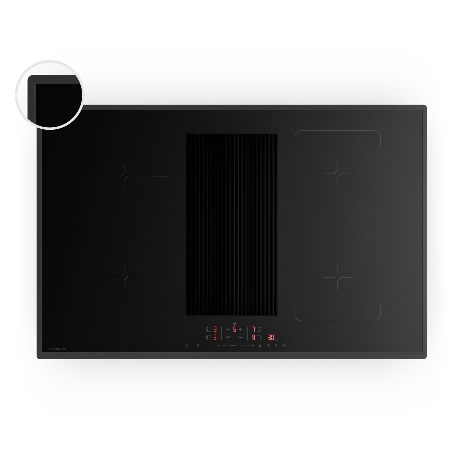 Klarstein Velaire hybridná indukčná varná doska s integrovaným digestorom Elegantná, minimalistická, výkonná 8400 W 80 cm