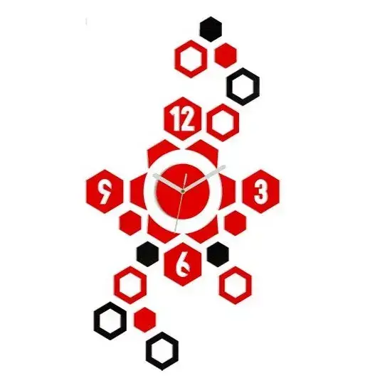 3D nalepovacie hodiny Hexagon červeno-čierne