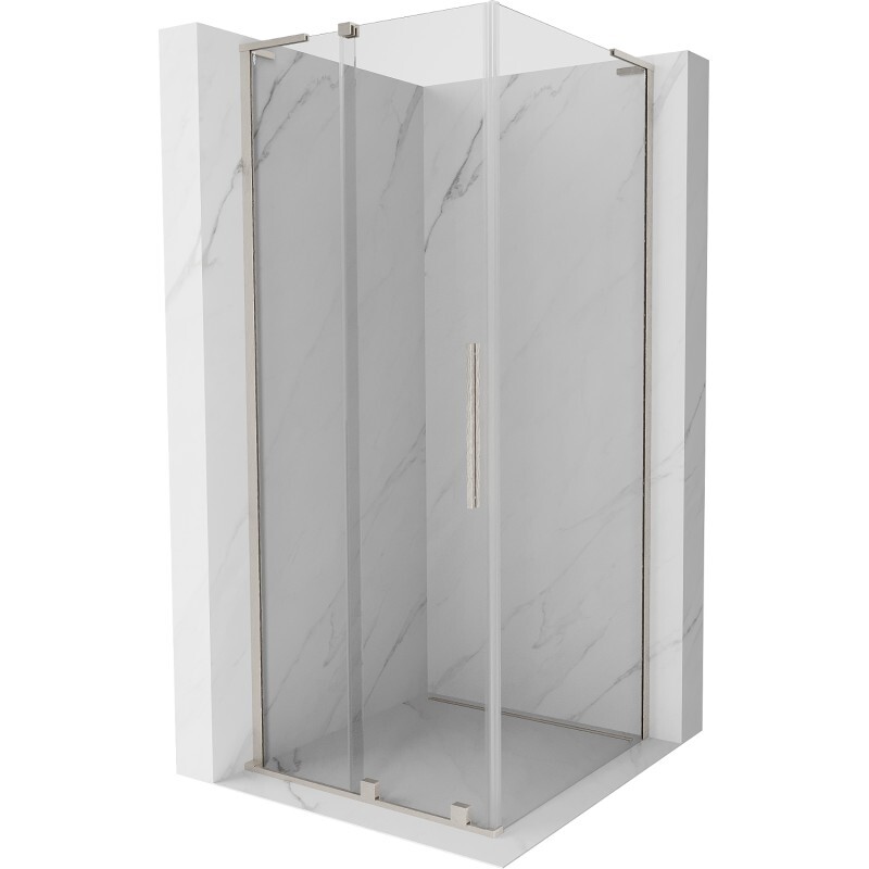 MEXEN/S - Velar L sprchovací kút, posuvné dvere 120 x 120 cm, transparent, nikel kartáčovaný 871-120-120-03-97
