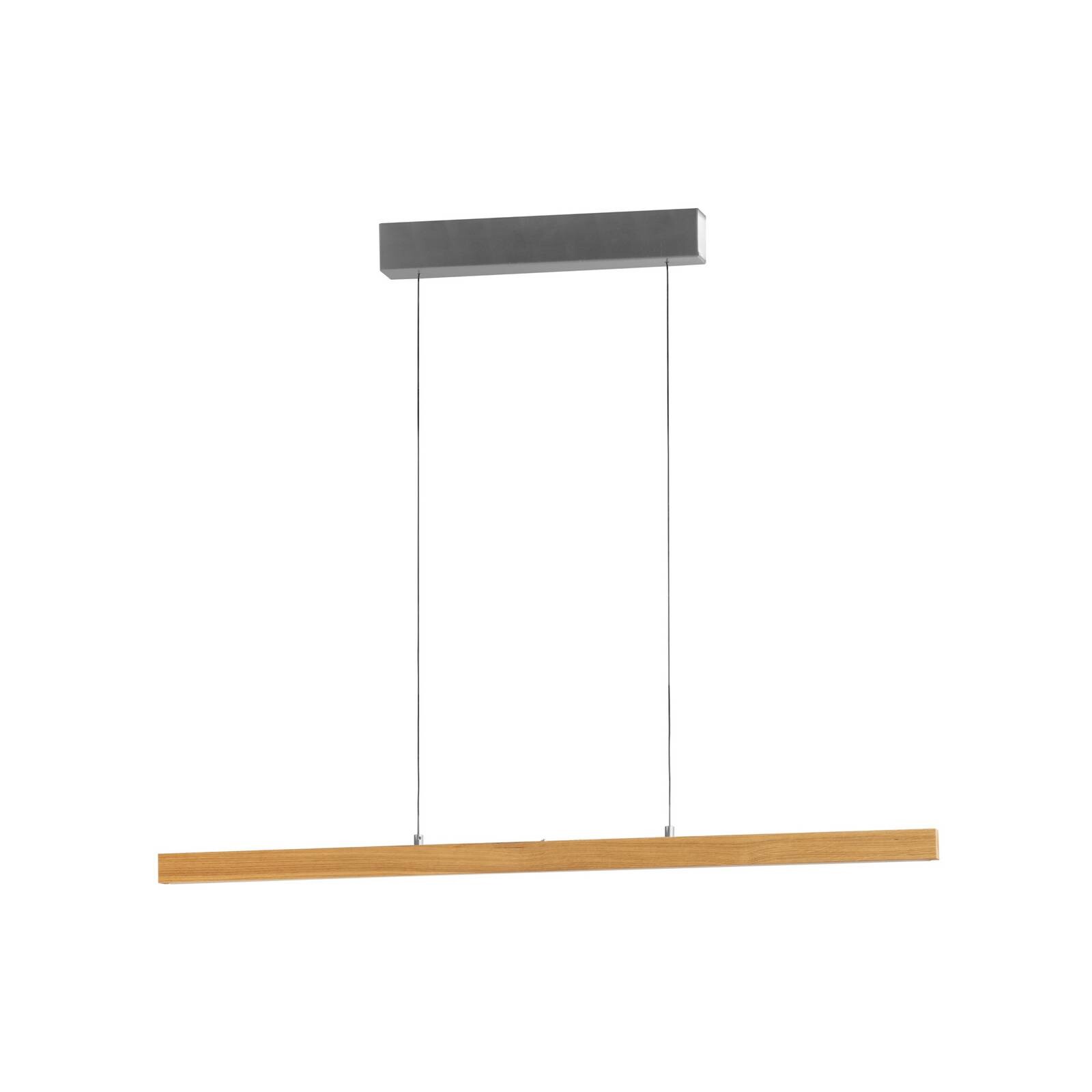 LED závesné svietidlo Shine-Wood, dĺžka 105 cm, dub/niklová farba