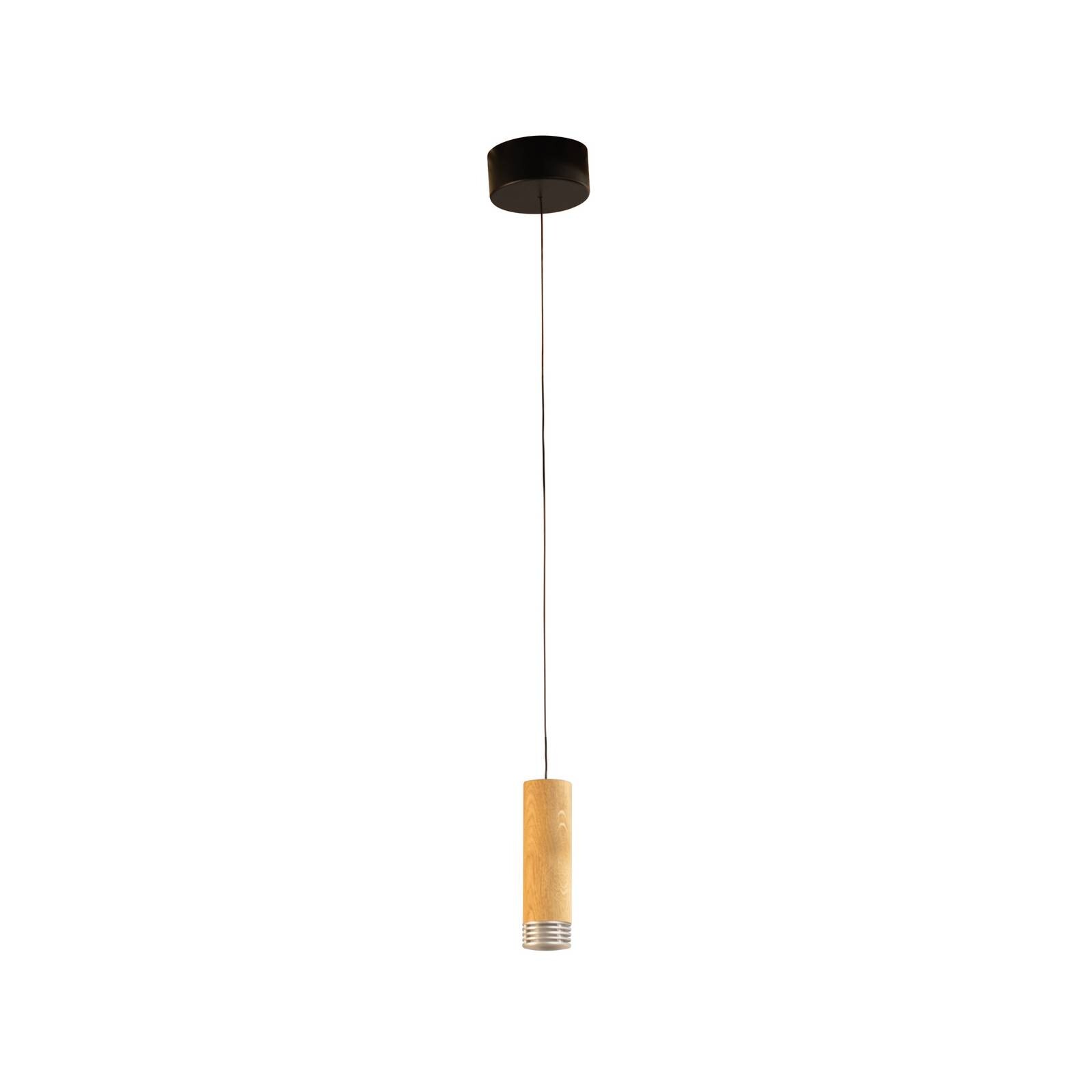 LED závesné svietidlo Shine-Wood, Ø 13 cm dub/čierna drevo/akryl