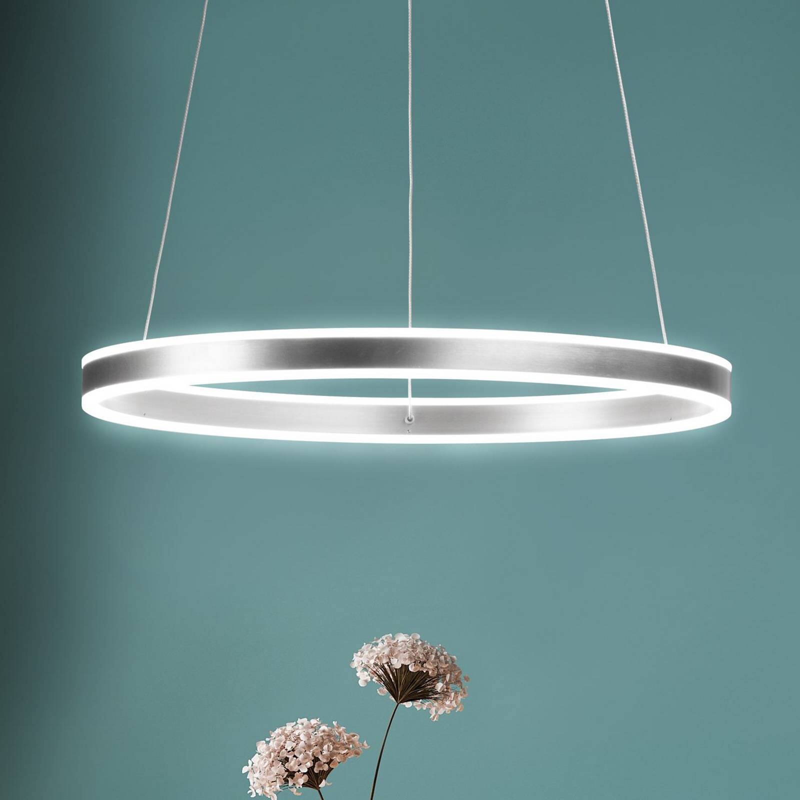 LED závesné svietidlo Sirko, Ø 60 cm, niklová farba, kov, CCT