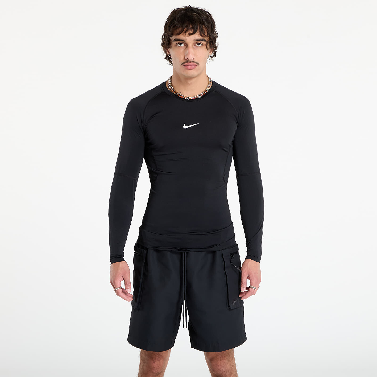 Tričko Nike Pro Men's Dri-FIT Tight Long-Sleeve Fitness Top Black/ White L