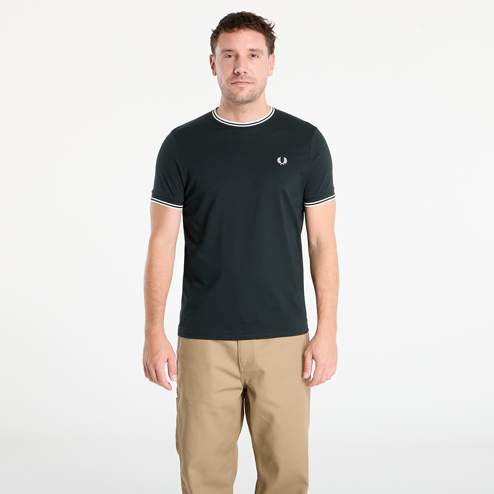 Tričko FRED PERRY Twin Tipped T-Shirt Night Green/ Snow White L