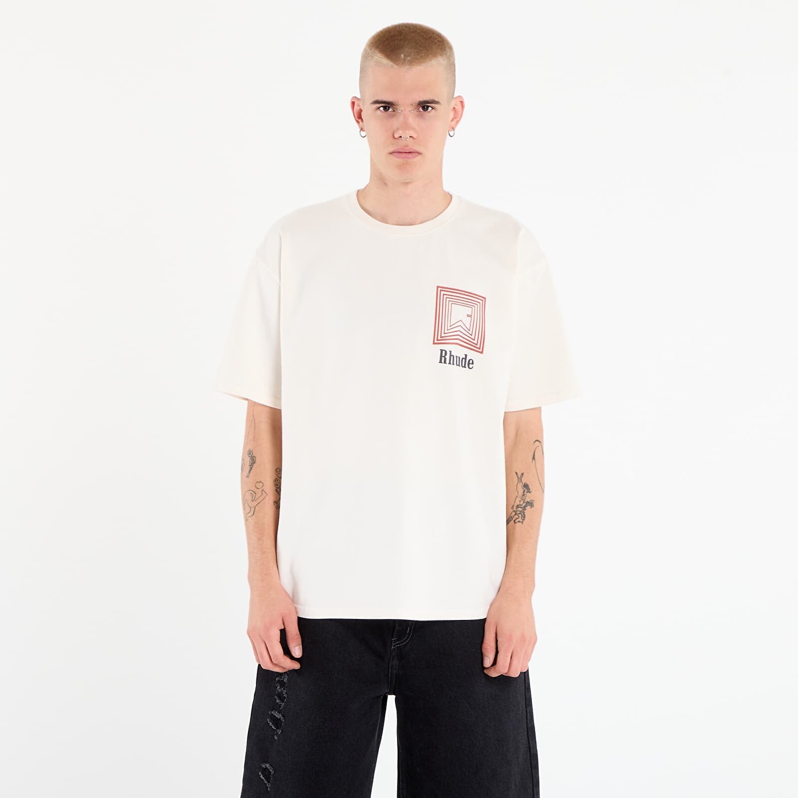 Tričko Rhude Chevron Logo Repeat Tee Vintage White L