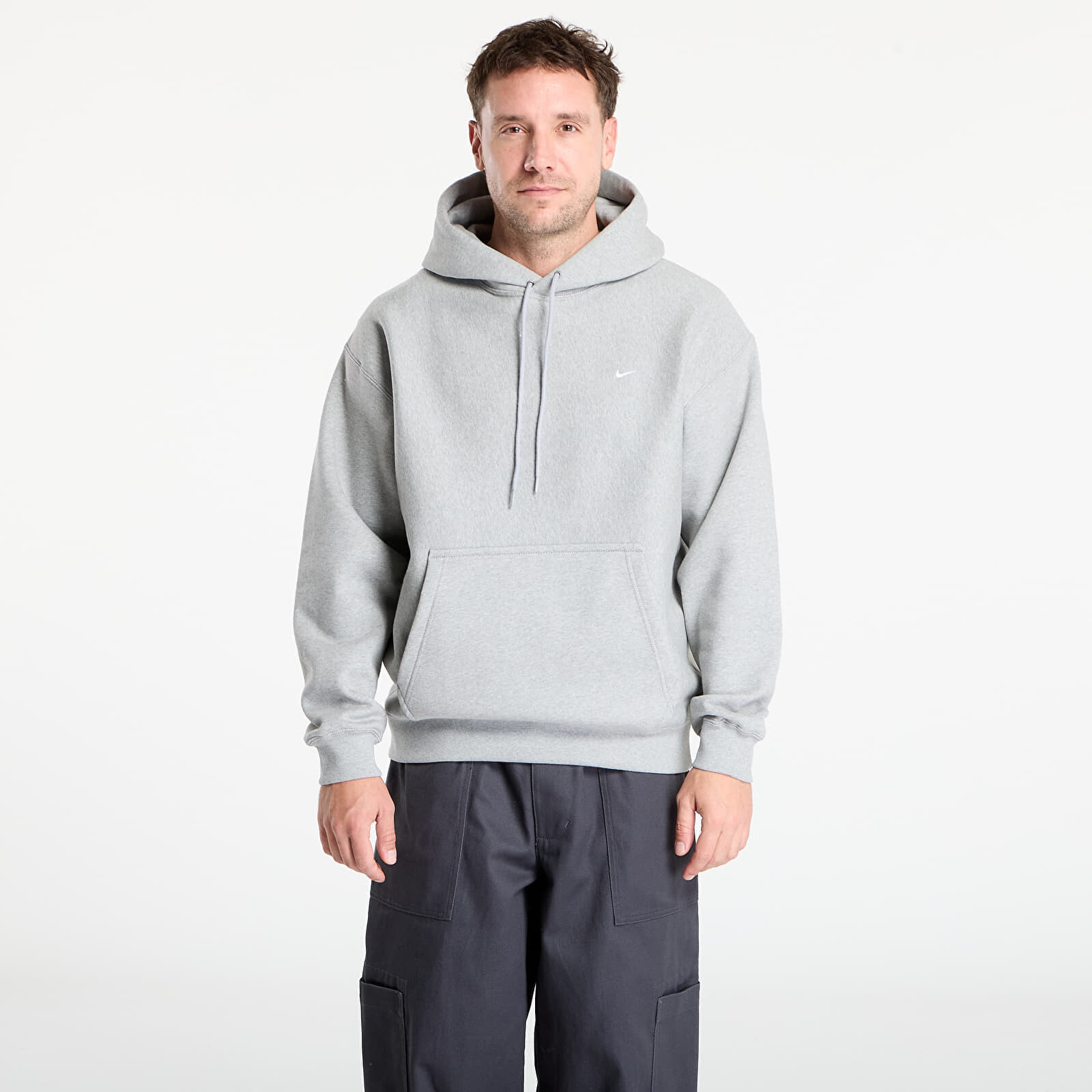 Mikina Nike Solo Swoosh Men's Pullover Hoodie Dk Grey Heather/ Lt Smoke Grey/ White L