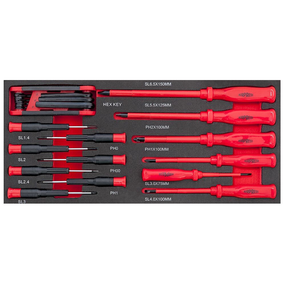 Sada elektrických skrutkovačov 1000V, presných a sada šesťhranných kľúčov