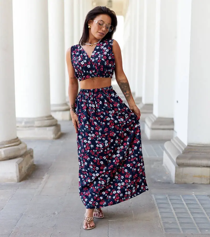 Gemre Námornícky modrý set s topom a sukňou Genova