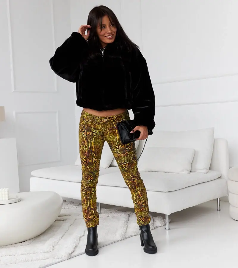 Gemre Zeleno-žlté úzke nohavice s vysokým pásom Eglantinere