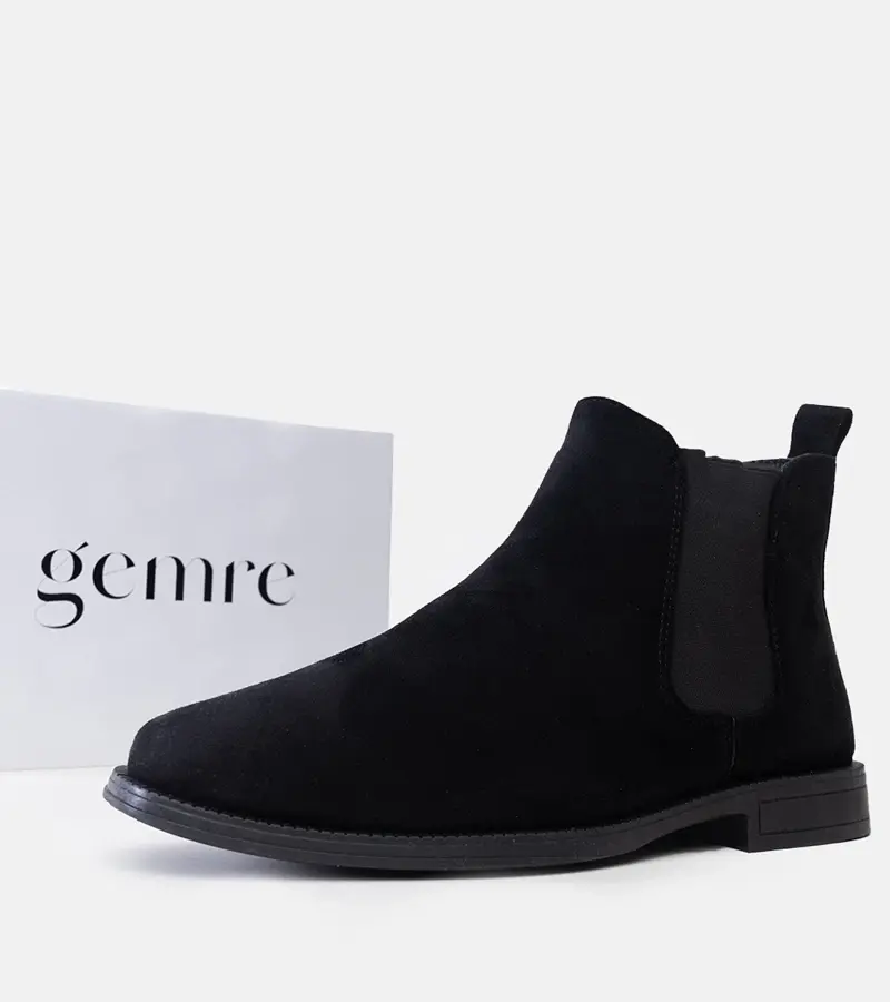 Gemre Čierne pánske šnurovacie topánky s elastickou vsadkou z eko-velúru Fernand.