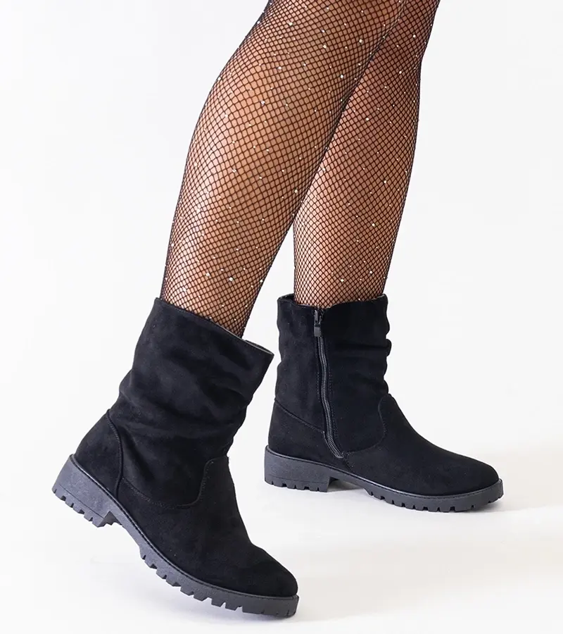 Gemre Čierne riasené čižmy z eko-semšej Hinda.