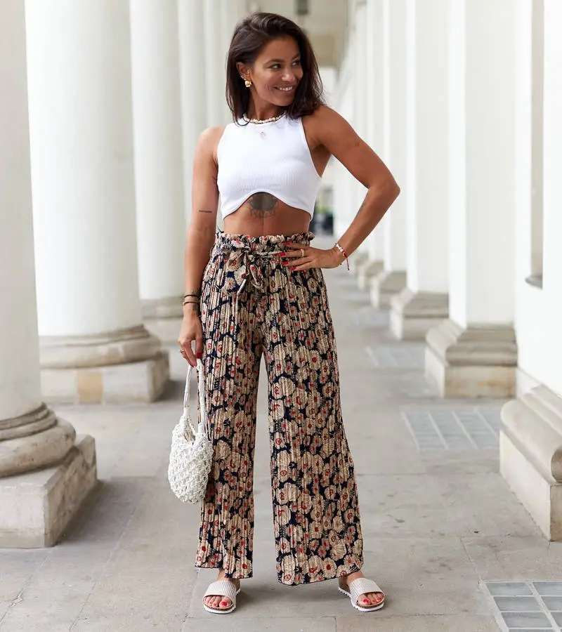 Gemre Námornícke modré široké plisované nohavice Aberdeen