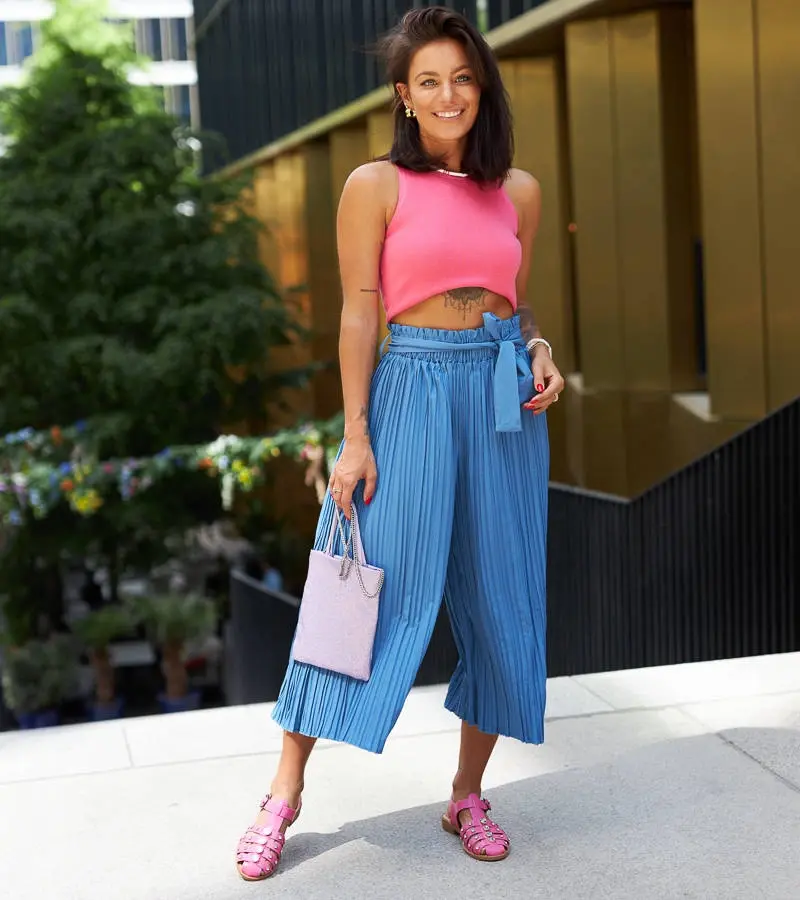 Gemre Modré široké plisované nohavice Longo