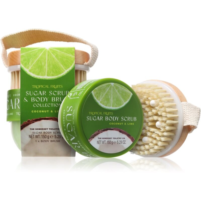 The Somerset Toiletry Co. Tropical Fruits Coconut & Lime cukrový telový peeling + kefa 150 g