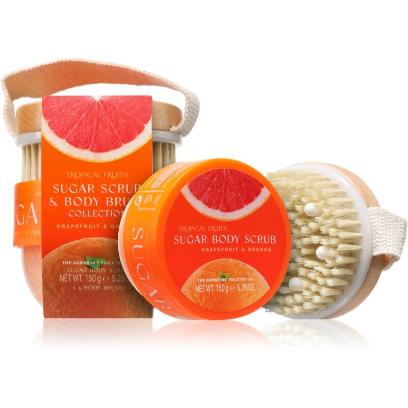 The Somerset Toiletry Co. Tropical Fruits Grapefruit & Orange cukrový telový peeling + kefa 150 g