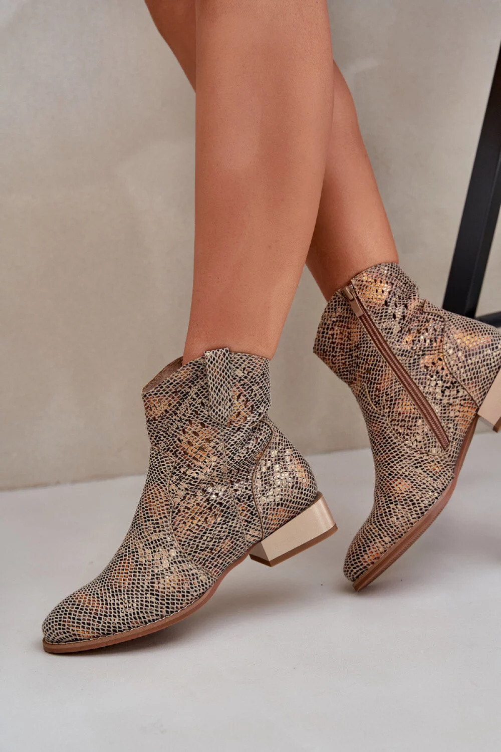 Dámske členkové topánky ASA197-30 / 208461 Beige-Brown Pattern - Seastar 36 béžová s hnědou