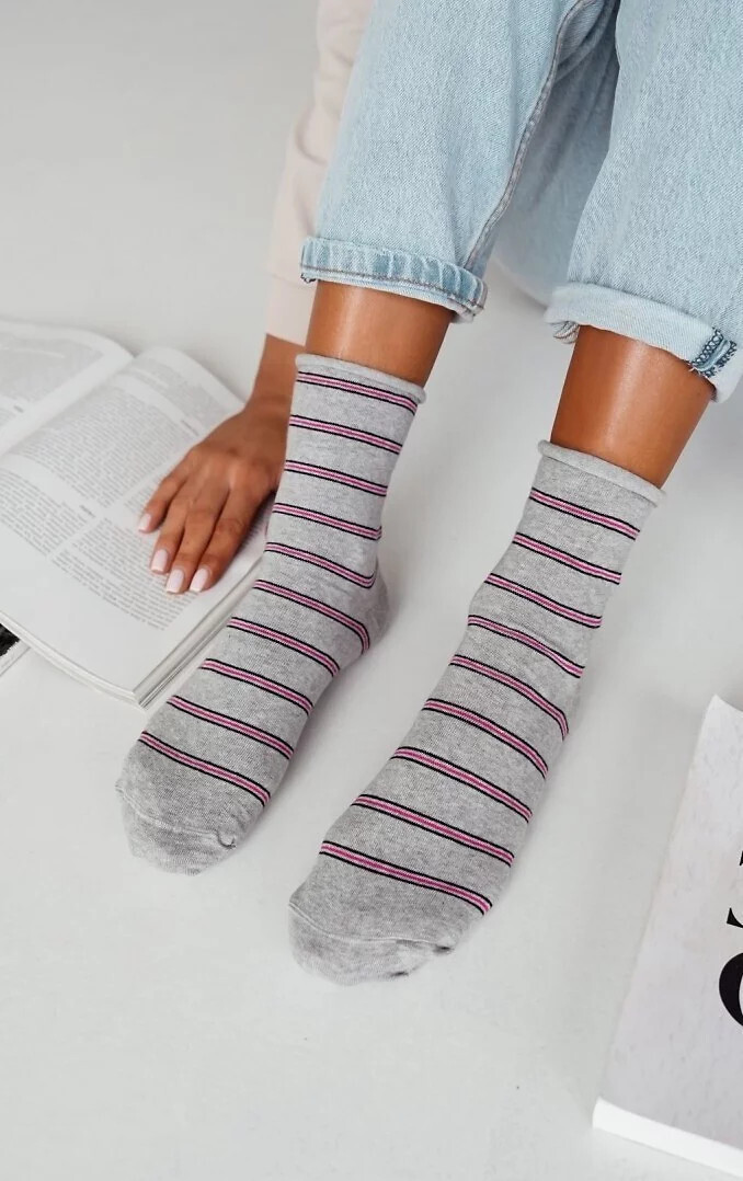 Dámske ponožky 0200-162 pruhované - Milena 37-41 růžová