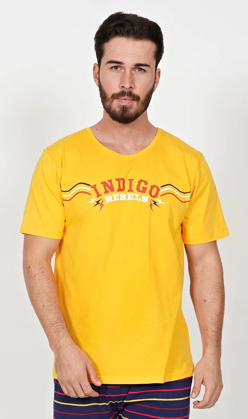 Pánske capri pyžamo Indigo Yellow s tmavomodrou - Gazzaz XL žluto-modrá