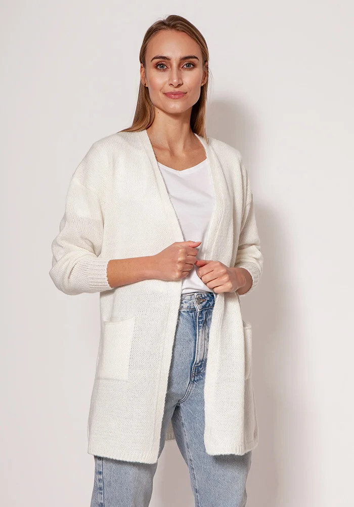 Sveter na gombíky PA013 krémový - MKM XXL/XXXL