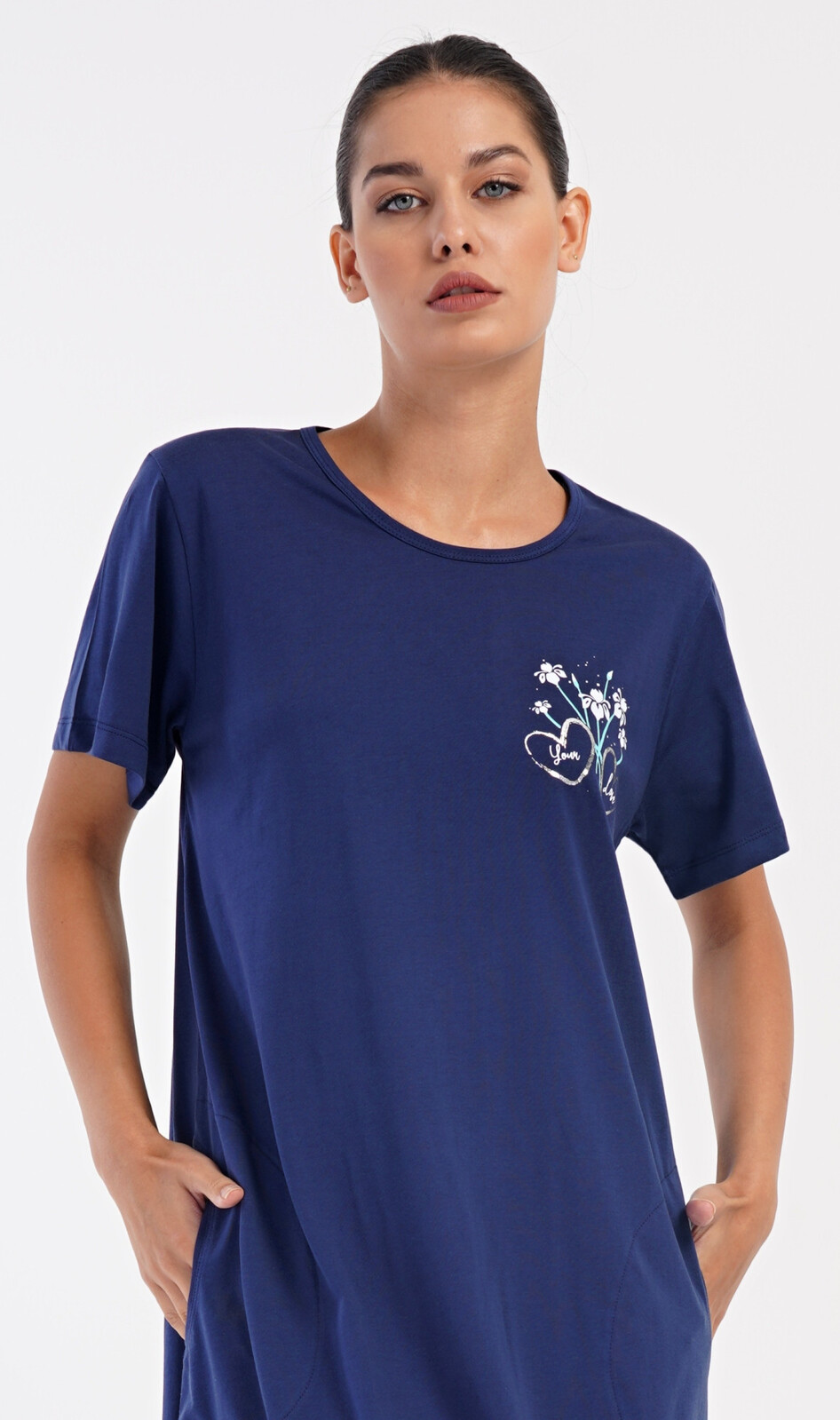 Dámske šaty s krátkym rukávom Janette tmavě modrá 1XL