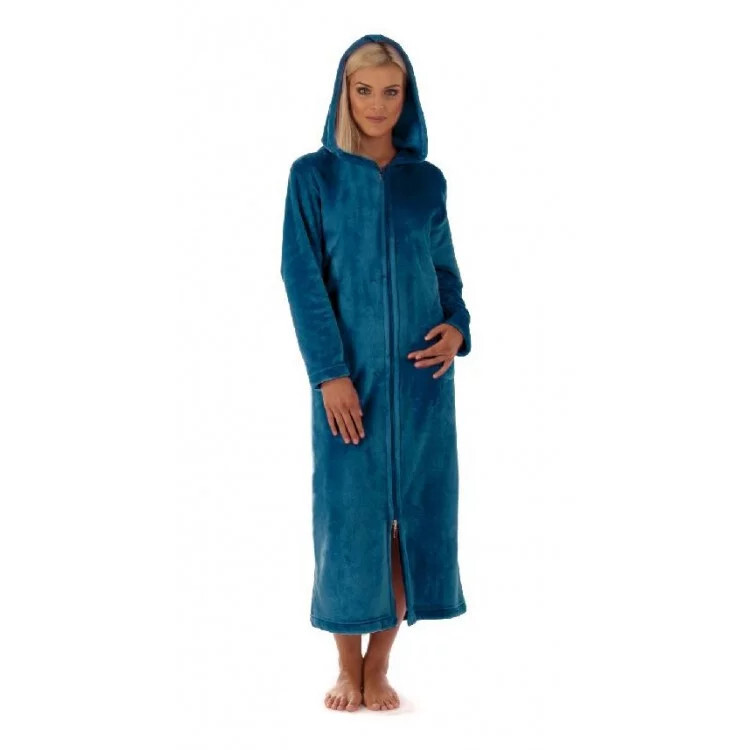 Unisex župan SIENA dlhý s kapucňou a zipsom 3656 6430 petrol - Vestis S