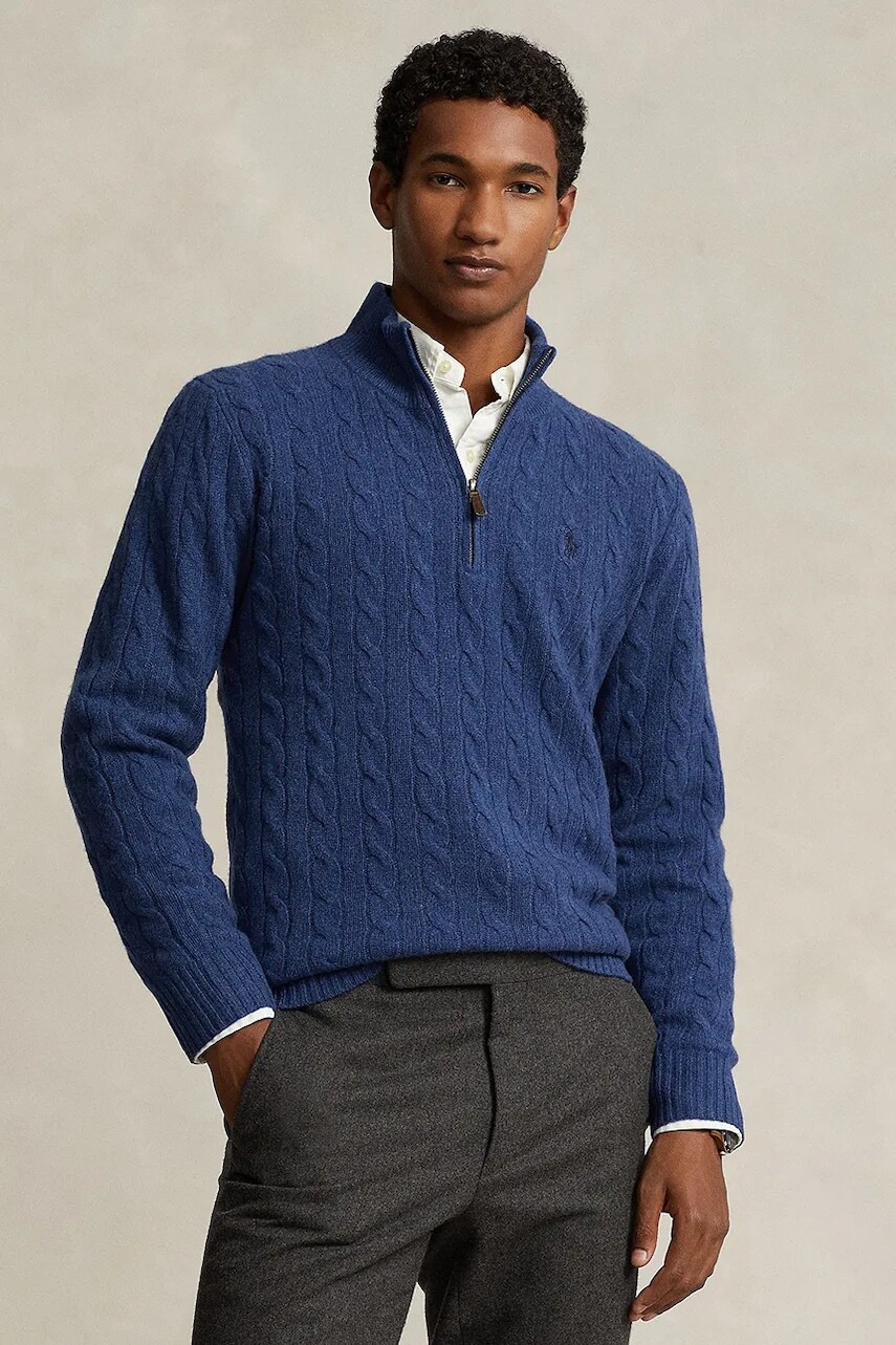 Vlnený sveter Polo Ralph Lauren tmavomodrá farba, s polorolákom, 710876766