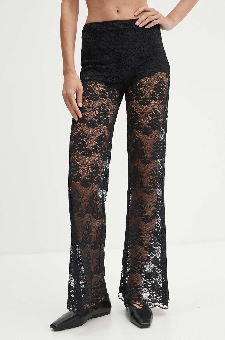 Nohavice The Kooples dámske, čierna farba, zvony, vysoký pás, FPAN29001K