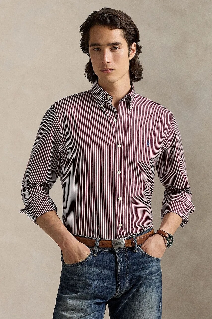Košeľa Polo Ralph Lauren zelená farba, regular, s golierom button-down, 710929346