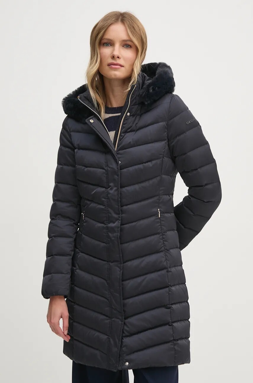 Páperová bunda Geox dámska, tmavomodrá farba, zimná, W4626H-T3122-F1624