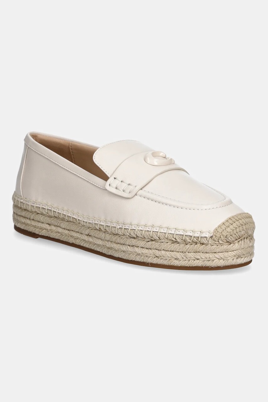 Kožené espadrilky Coach Camilla béžová farba, na platforme, CR045