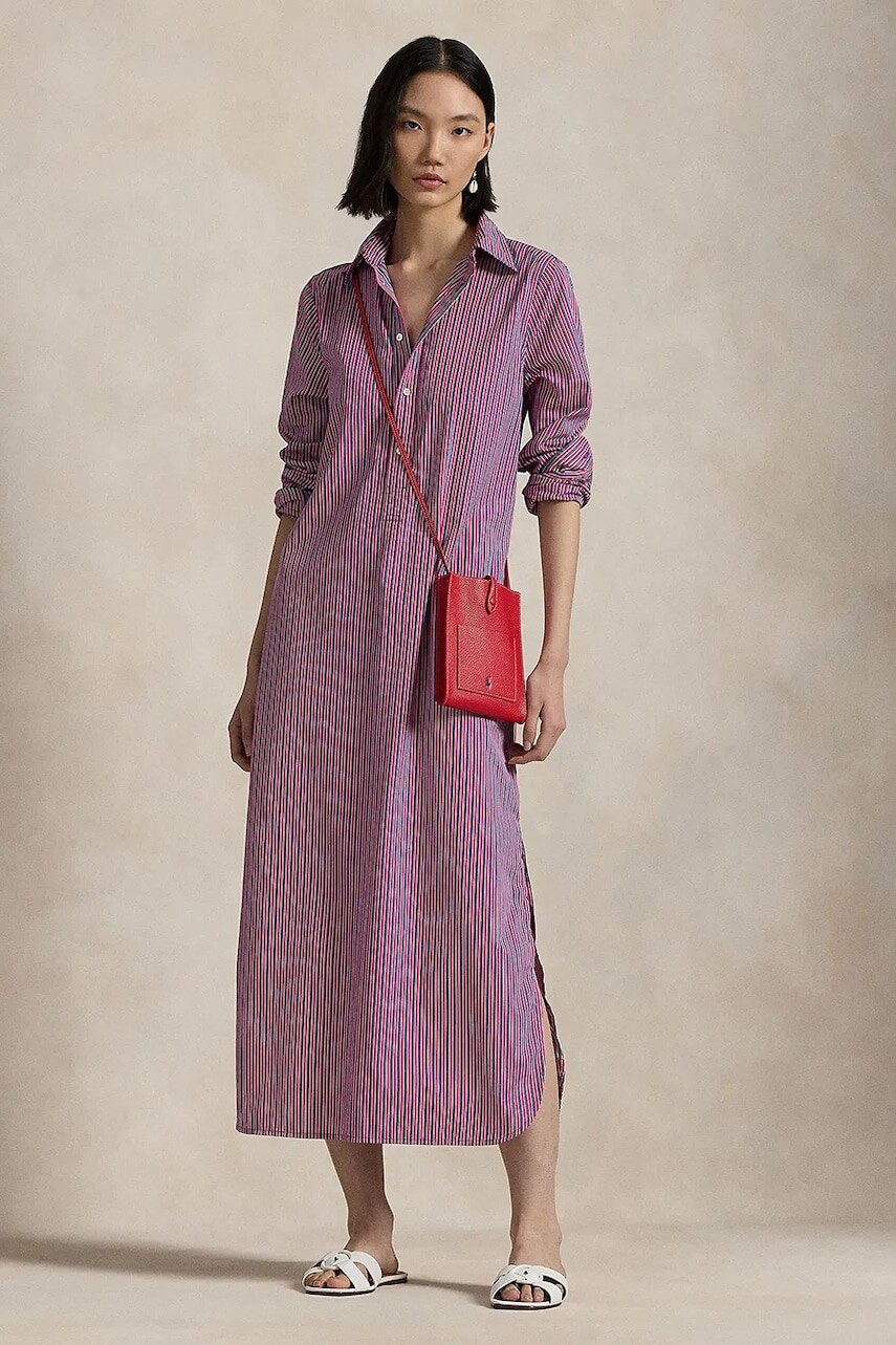 Bavlnené šaty Polo Ralph Lauren ružová farba, maxi, oversize, 211959914