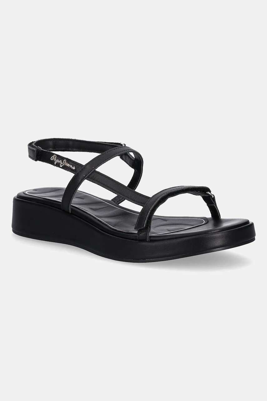 Kožené sandále Pepe Jeans HARU MIX dámske, čierna farba, PLS90677