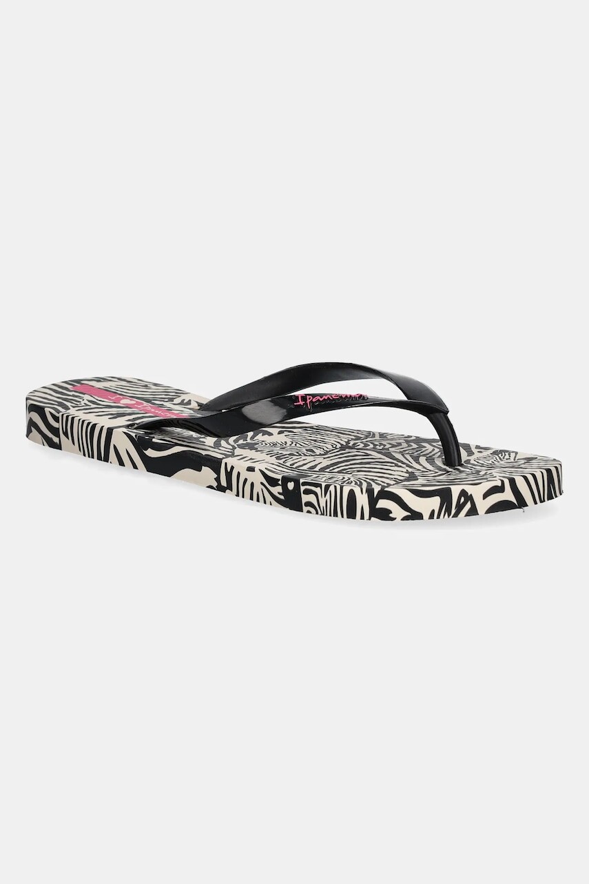 Šľapky Ipanema ANIMAL PRINT dámske, čierna farba, na plochom podpätku, 83617-AY386