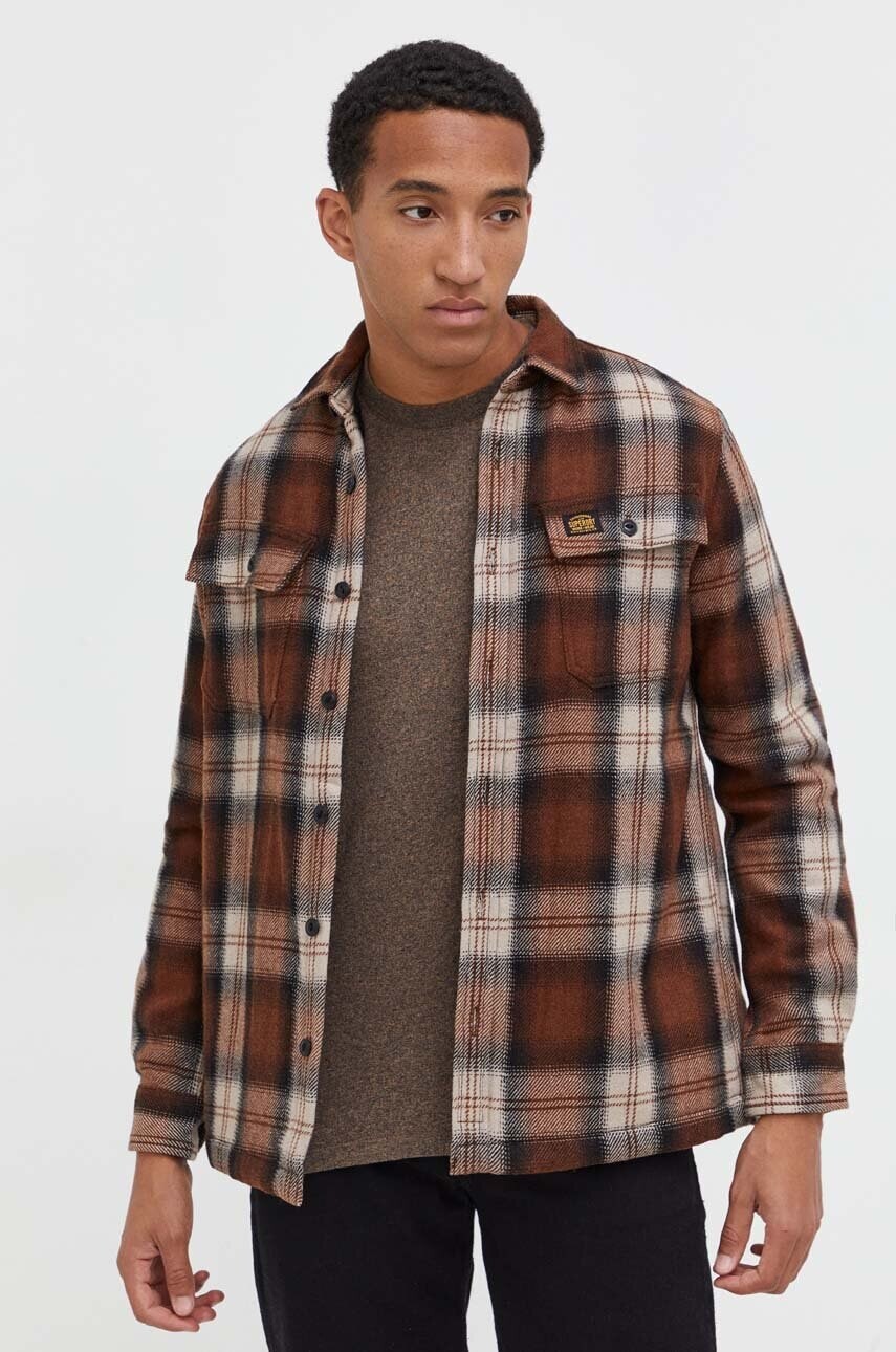 Košeľa Superdry pánska, hnedá farba