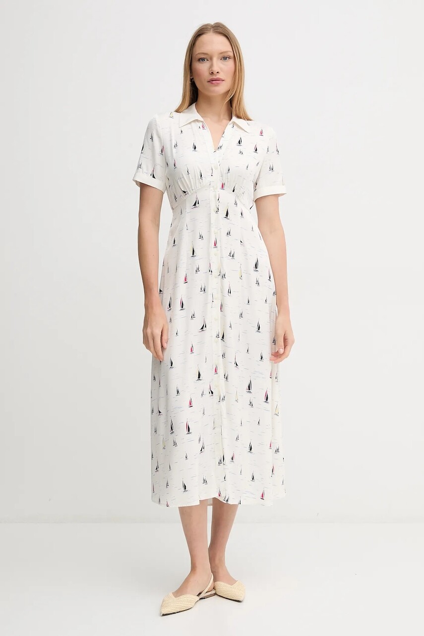 Šaty Tommy Hilfiger béžová farba, midi, áčkový strih, WW0WW44668