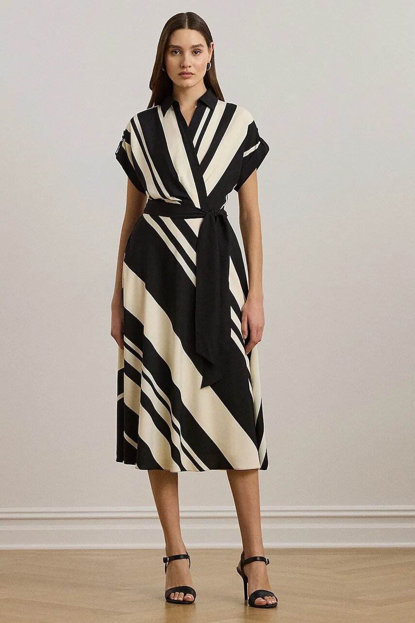 Šaty Lauren Ralph Lauren čierna farba, midi, áčkový strih, 250963463