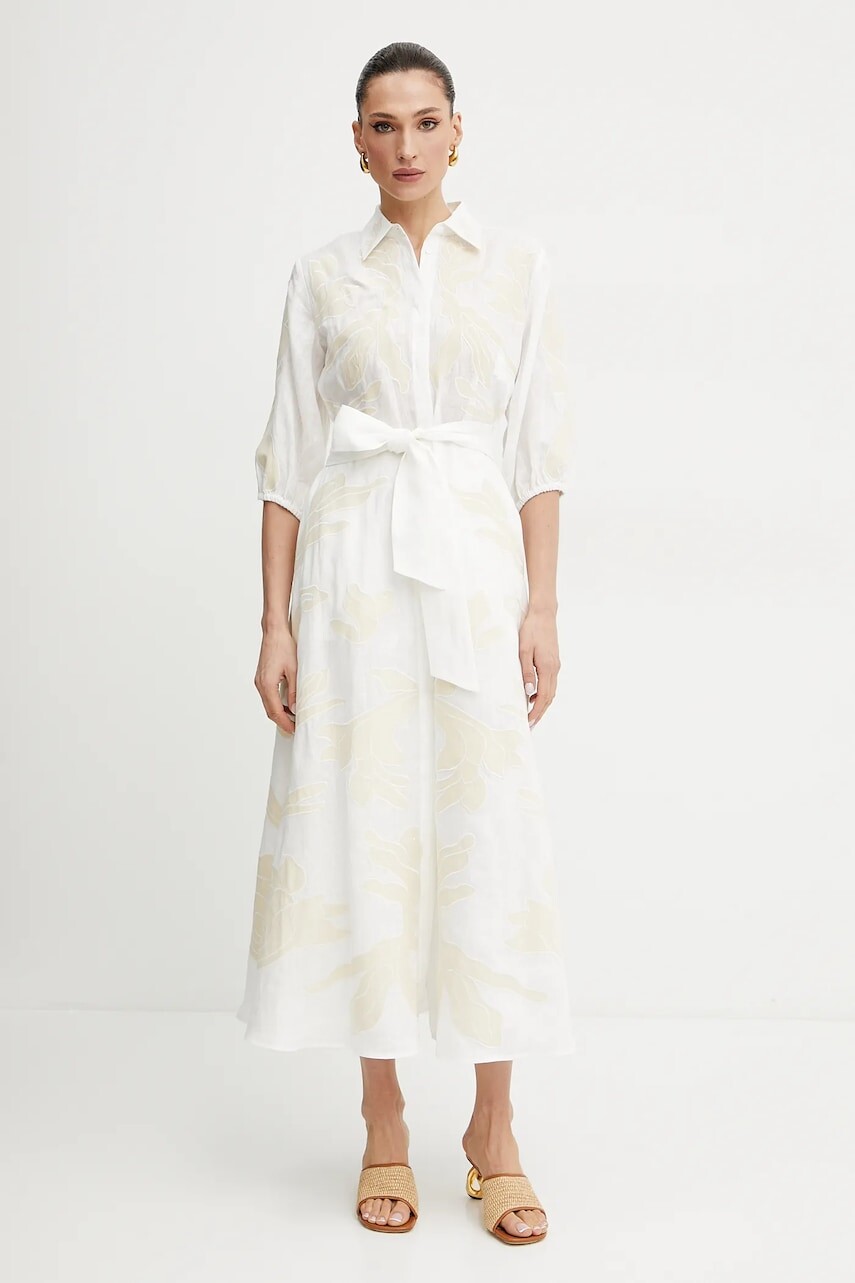 Ľanové šaty Marella NOTA biela farba, midi, rovný strih, 2513221252200