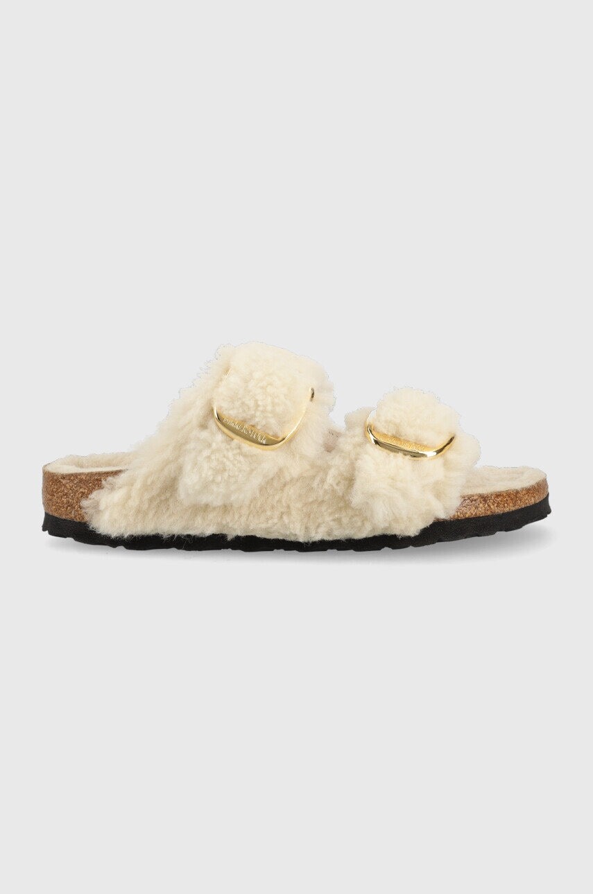 Vlnené papuče Birkenstock 1023130.TEDDY-EGGSHELL, Arizona Bb Shearling dámske, šedá farba,